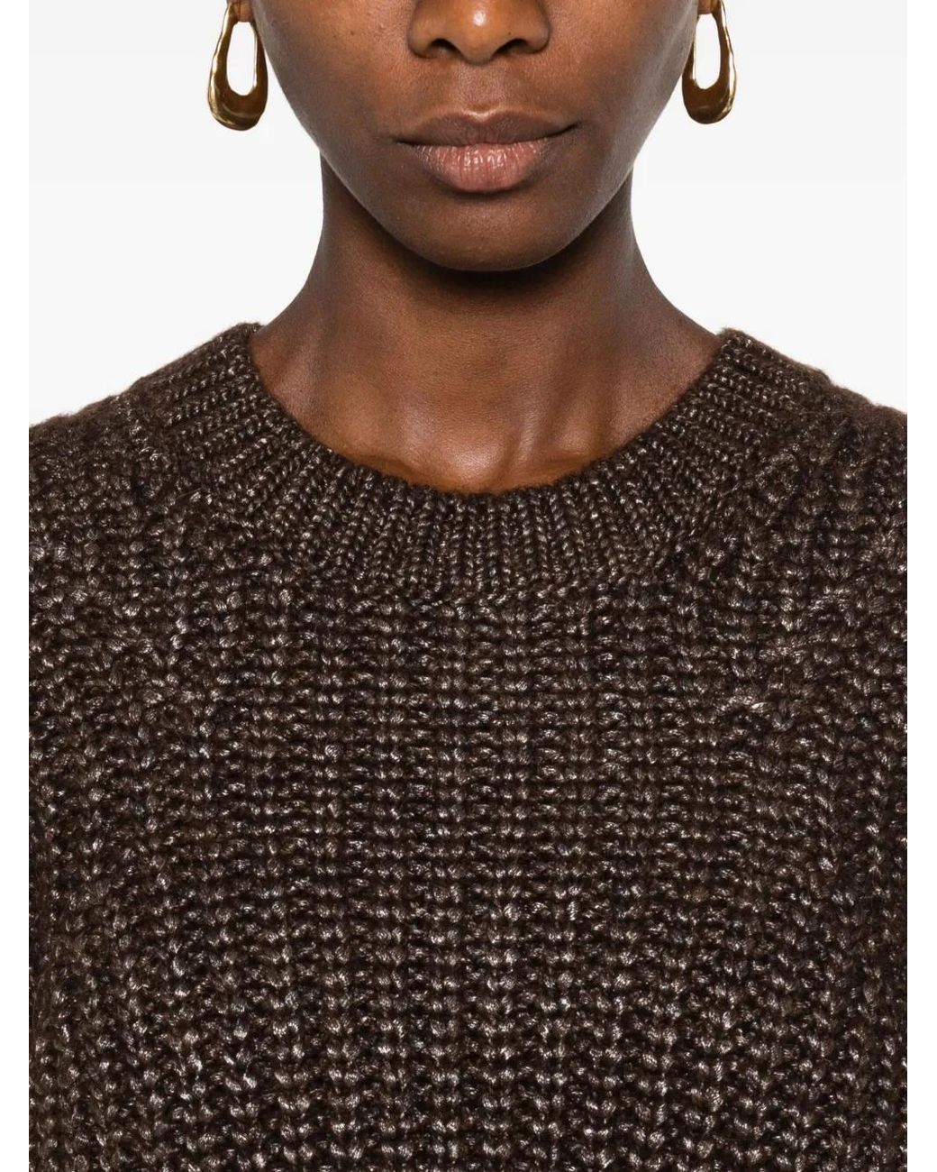 Herno Brown Metallic Ribbed Knit Sweater