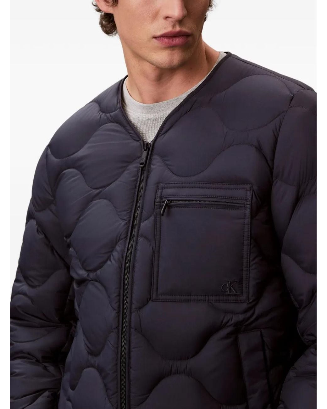 Calvin Klein Black Quilted-Finish Zip-Up Jacket for men