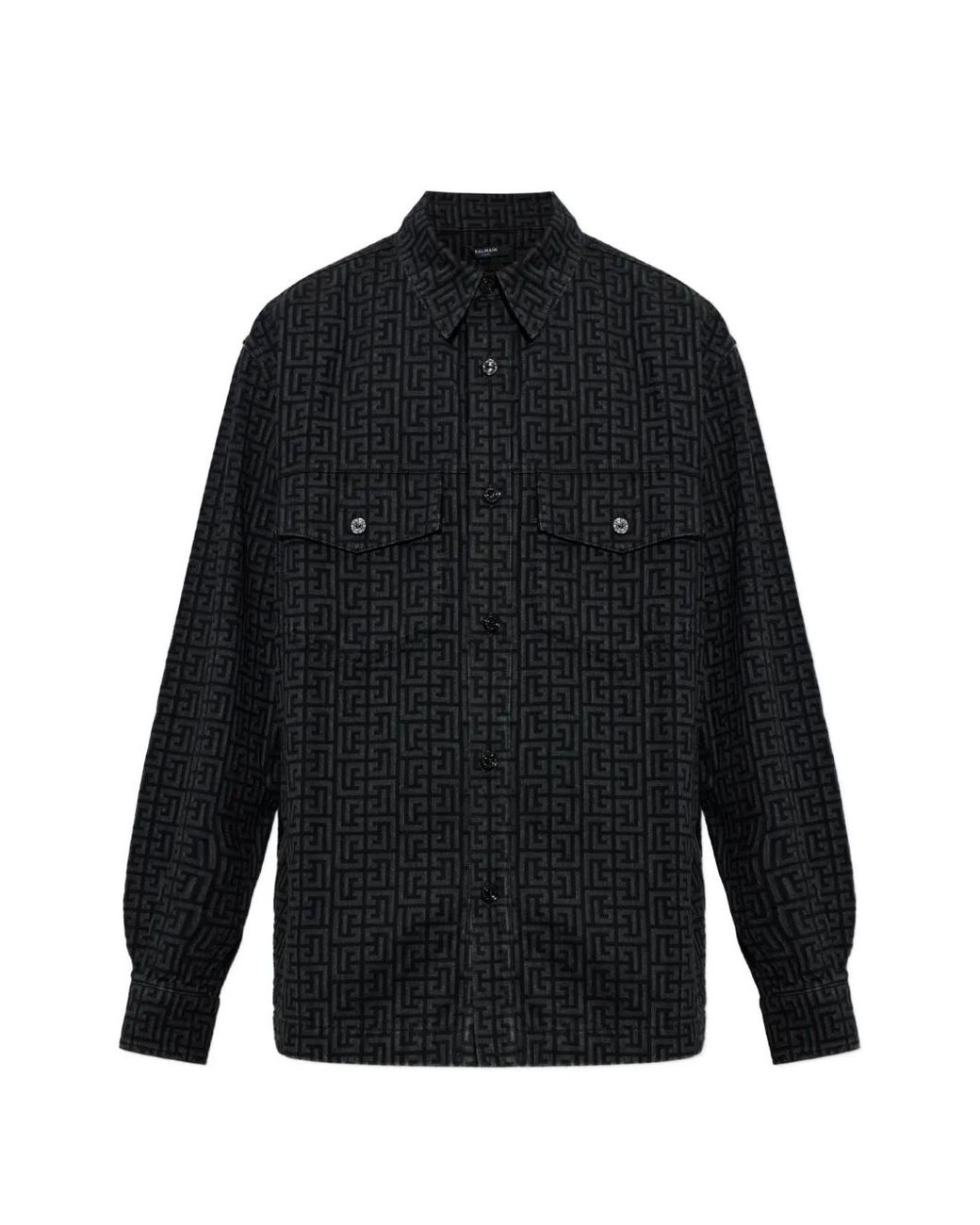 Balmain Black Chemise En Jean À Motif Monogrammé for men