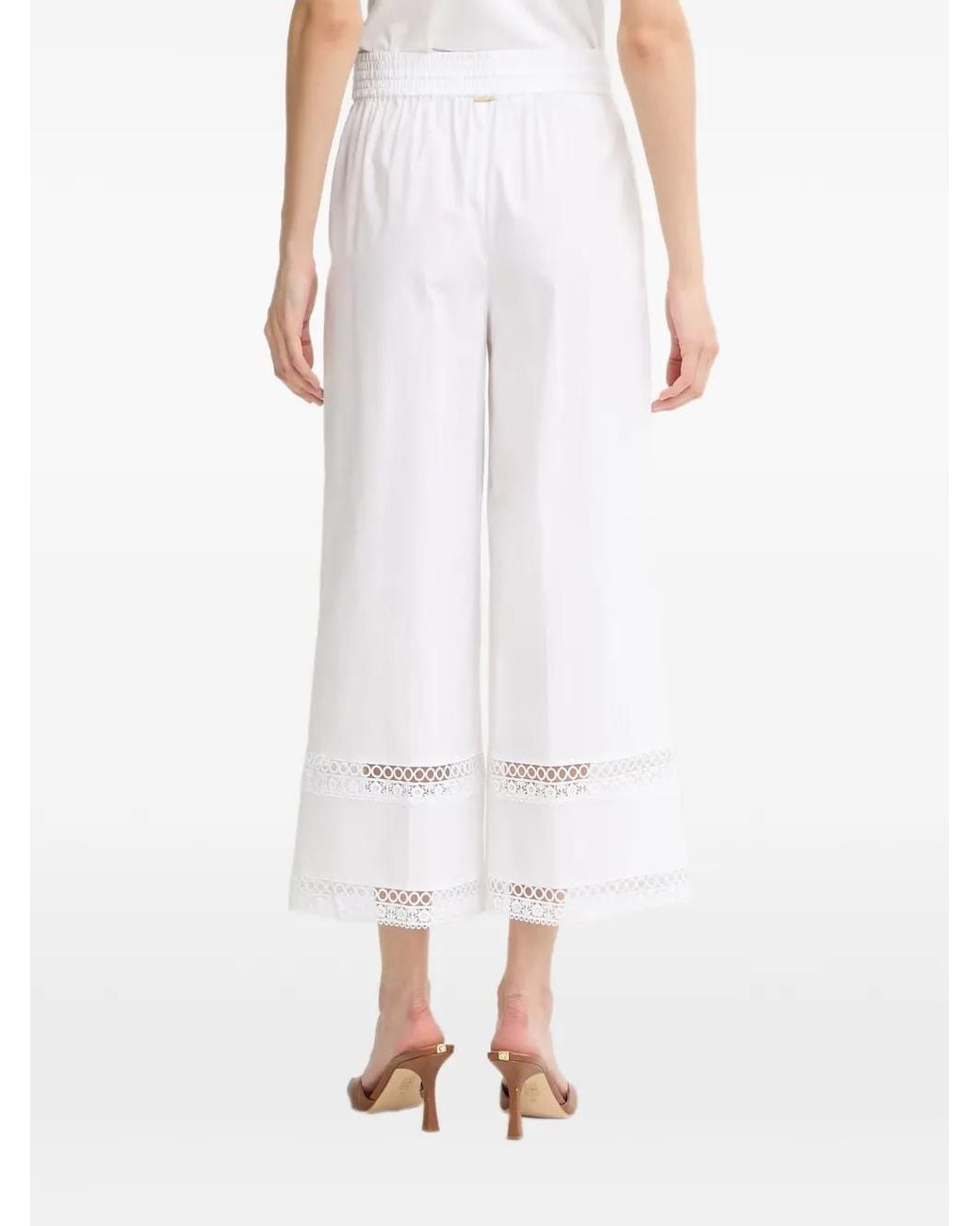 Twinset White Crochet-Trim Palazzo Trousers