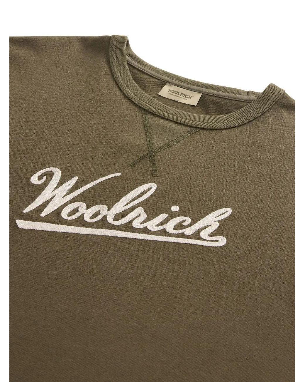 Woolrich Green Embroidered-Logo Cotton T-Shirt for men