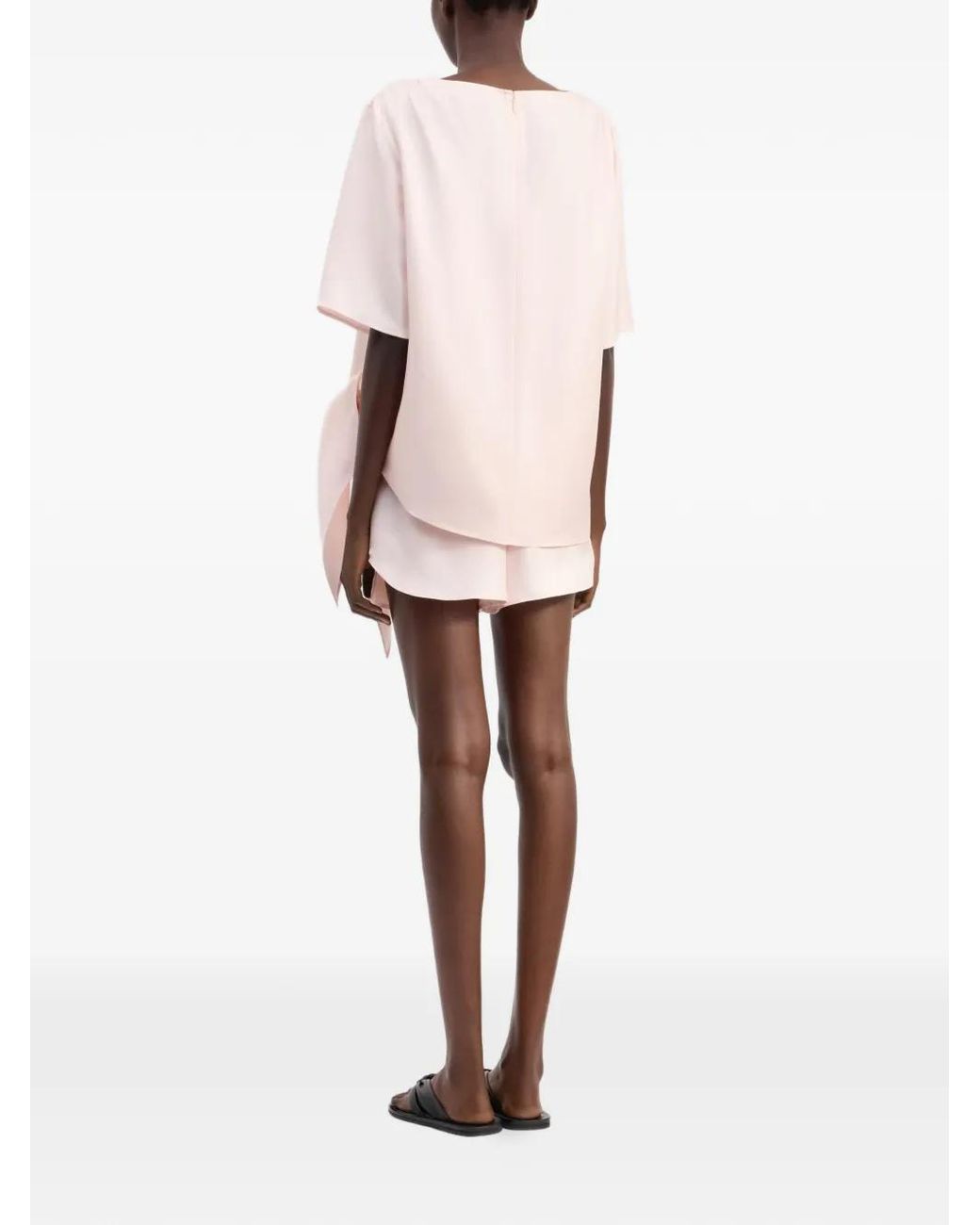Loulou de Saison Pink Mano Asymmetric Knotted Silk Top