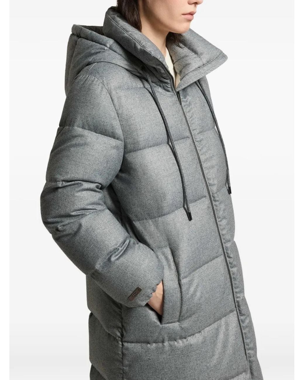 Peserico Gray Quilted Hooded Coat