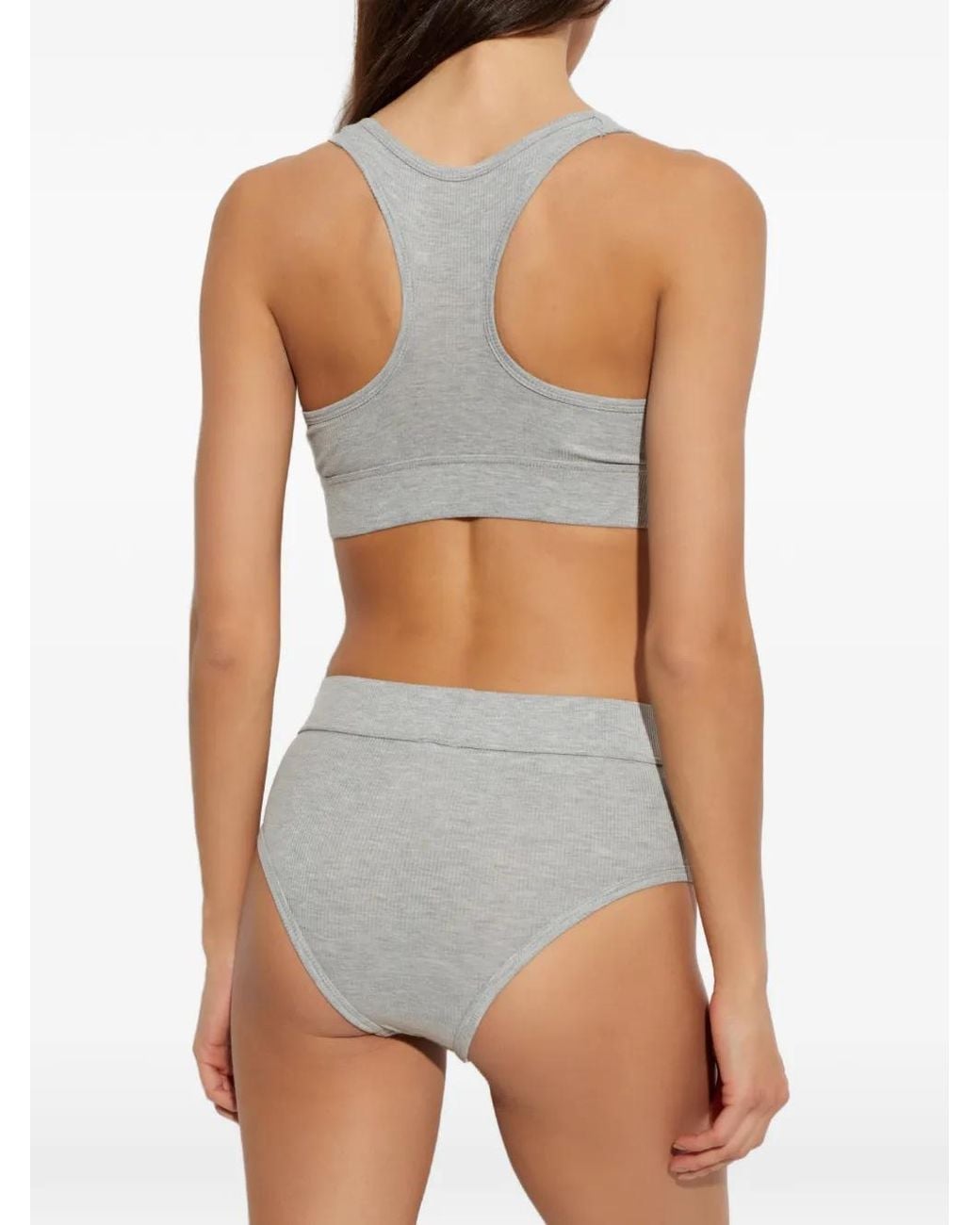 Palm Angels Gray Ribbed Logo-Patch Bra