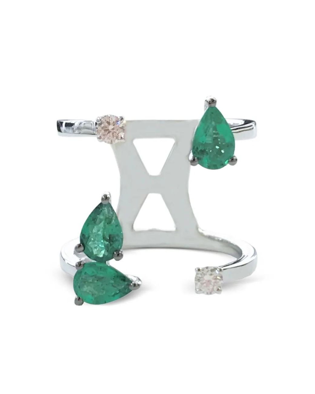 Stefere Blue 18K Emerald And Diamond Ring