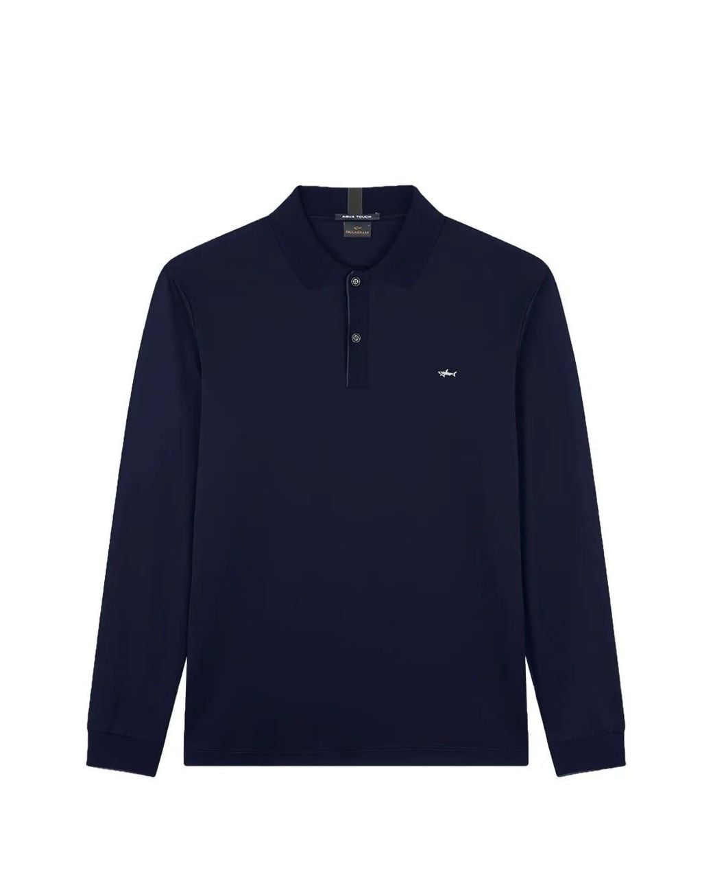 Paul & Shark Blue Logo-Patch Long-Sleeve Polo Shirt for men
