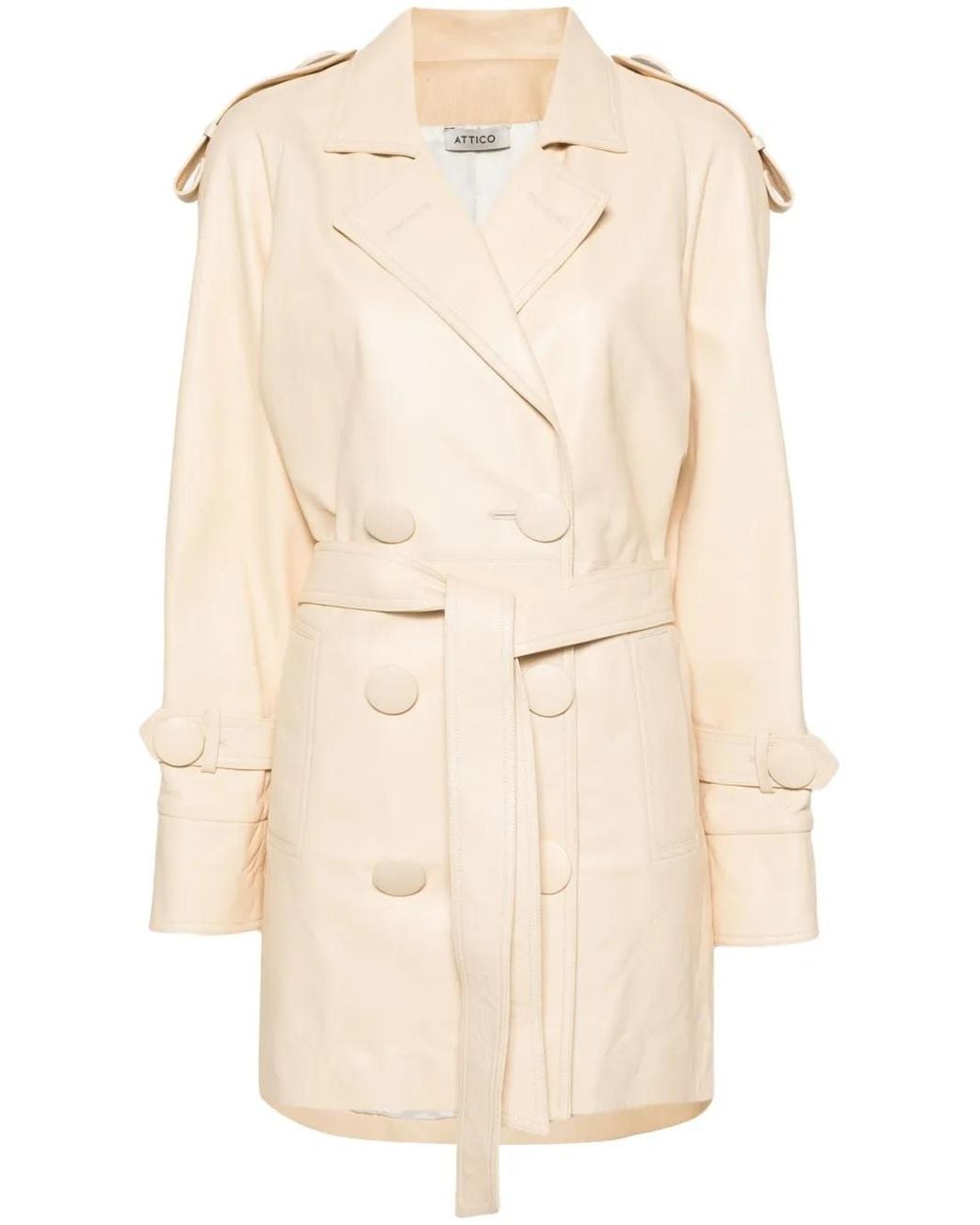 The Attico Natural Double-Breasted Leather Coat