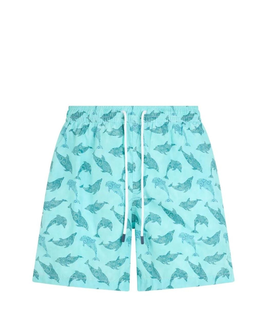 Fedeli Blue Dolphin-Print Drawstring Swim Shorts for men