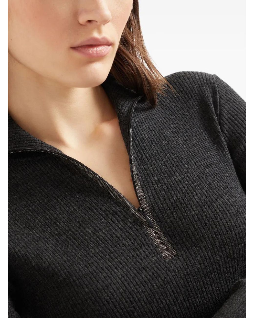Brunello Cucinelli Black Ribbed-Knit Turtleneck Sweater
