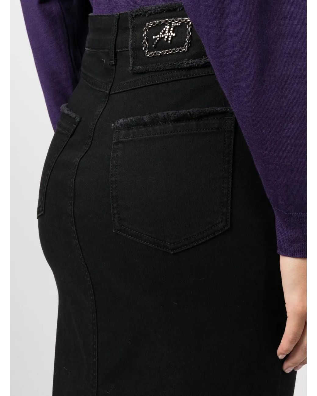 Alberta Ferretti Black Lace-Trim Midi Skirt