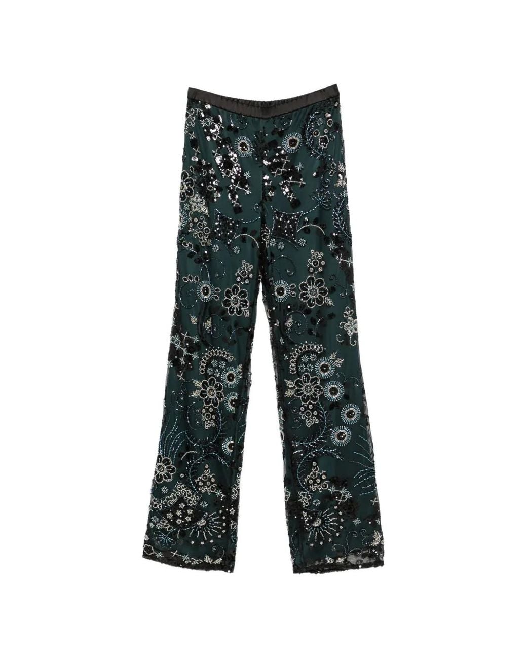 Emporio Armani Gray Sequin-Embellished Beaded Trousers