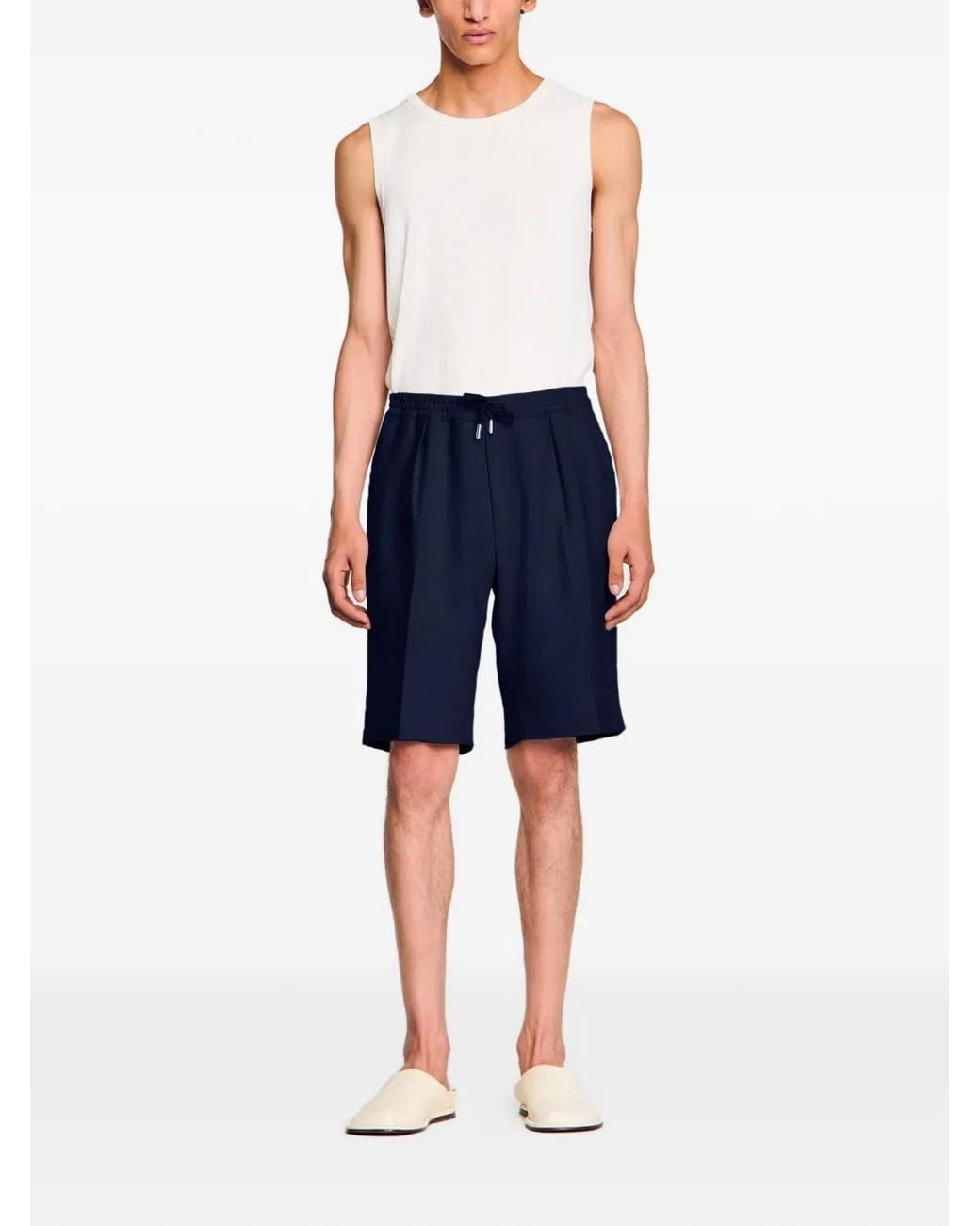 Sandro Blue Drawstring Pleated Bermuda Shorts for men