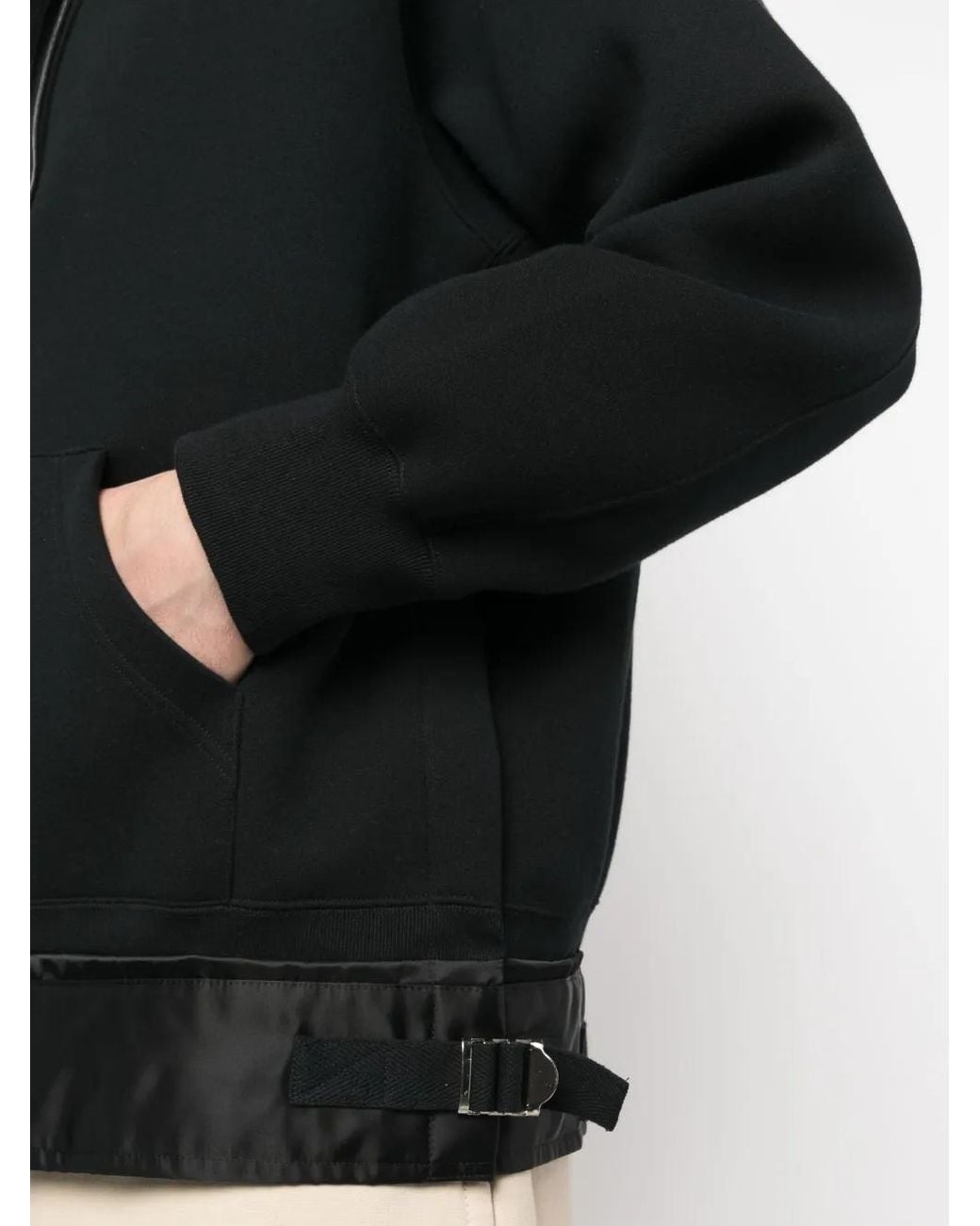 Sacai Black Zip-Up Cotton-Blend Hoodie for men