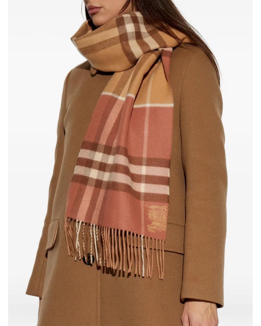 Burberry Orange Contrast-Check Cashmere Scarf
