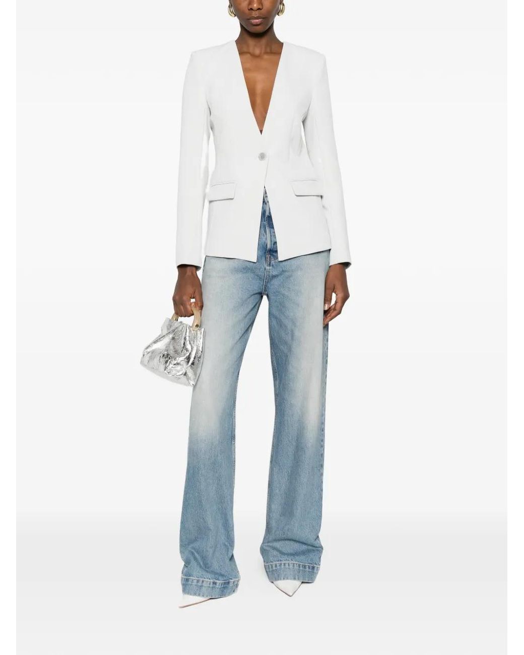 Patrizia Pepe White Single-Breasted Pocket Jacket