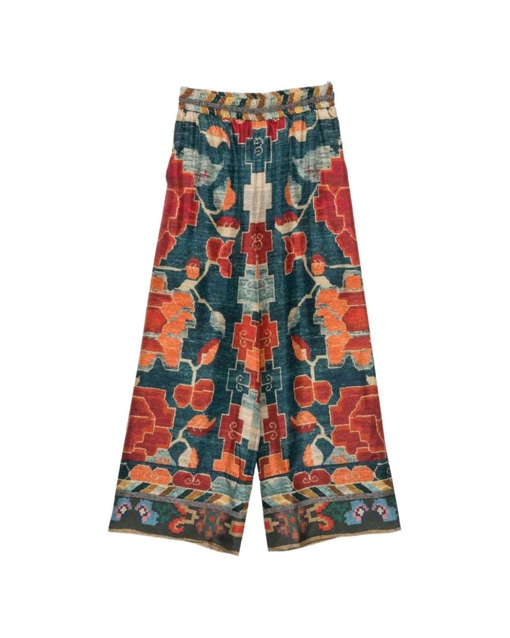 Pierre Louis Mascia White Aloe Printed Silk Trousers