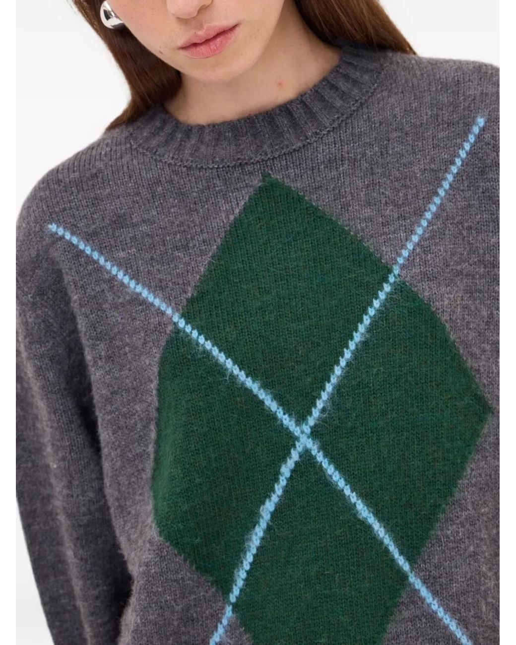 Ottod'Ame Gray Argyle-Intarsia Crew-Neck Knit