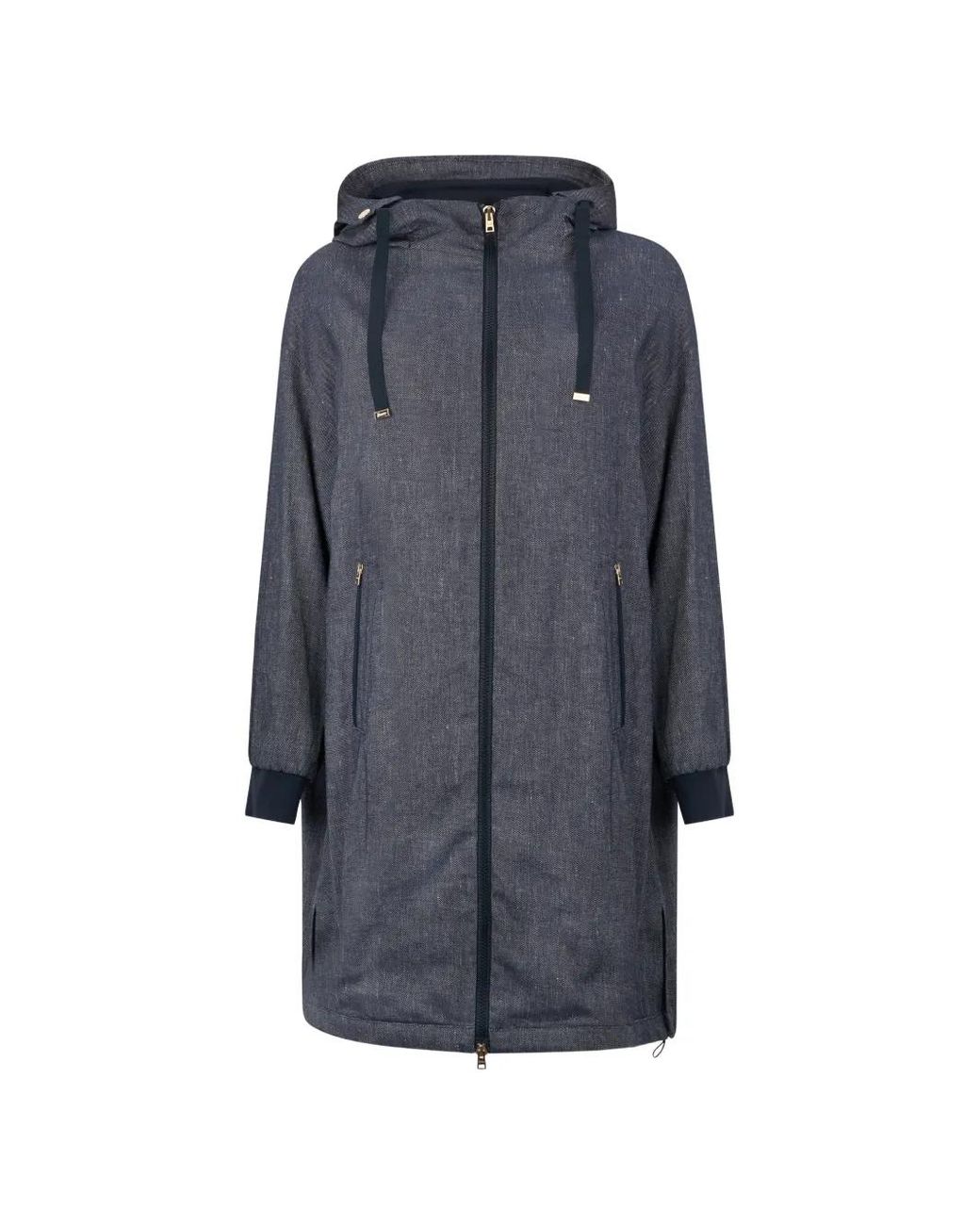 Herno Blue Hooded Zip-Fastening Coat