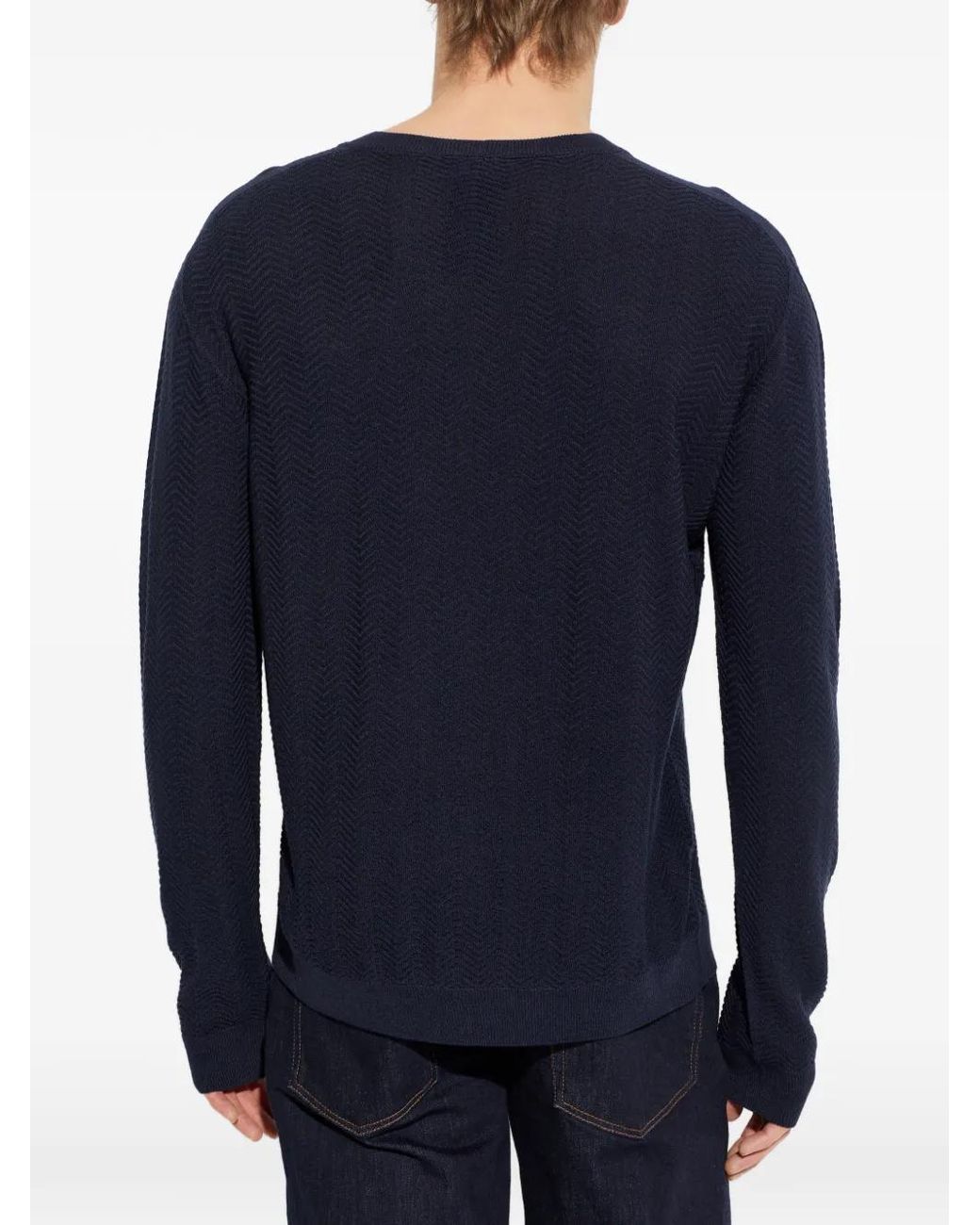 Giorgio Armani Blue Chevron Silk And Cotton Crew-Neck Sweater for men