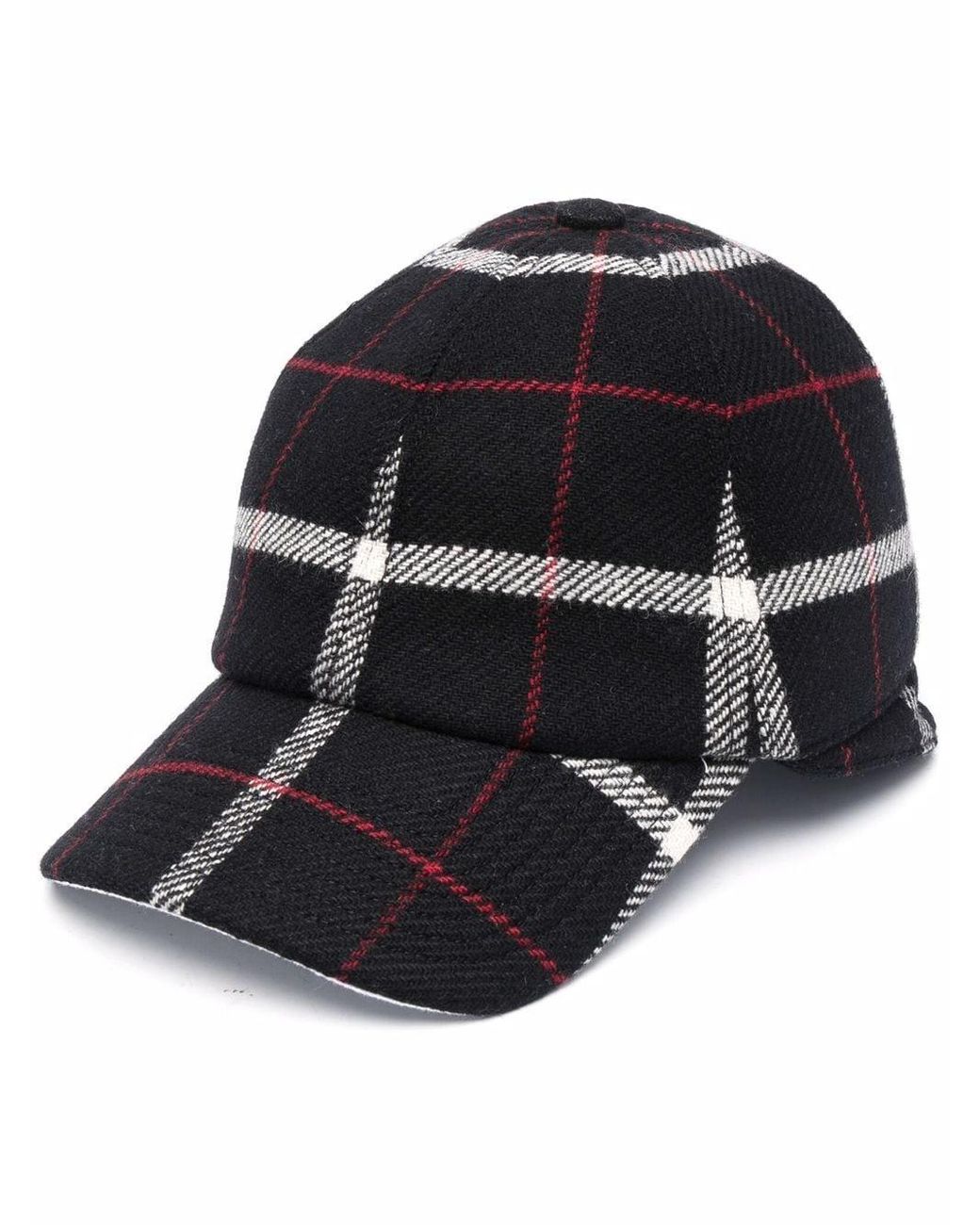 Courreges Embroidered-logo Plaid Cap in Black | Lyst