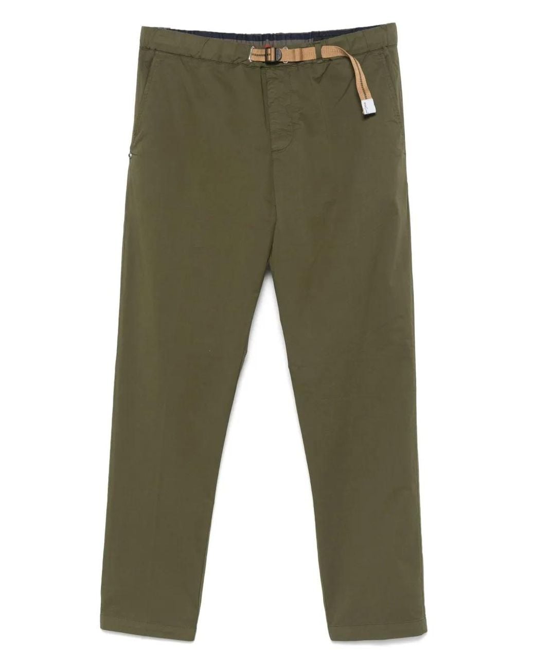 White Sand Green Belted Tapered Trousers for men