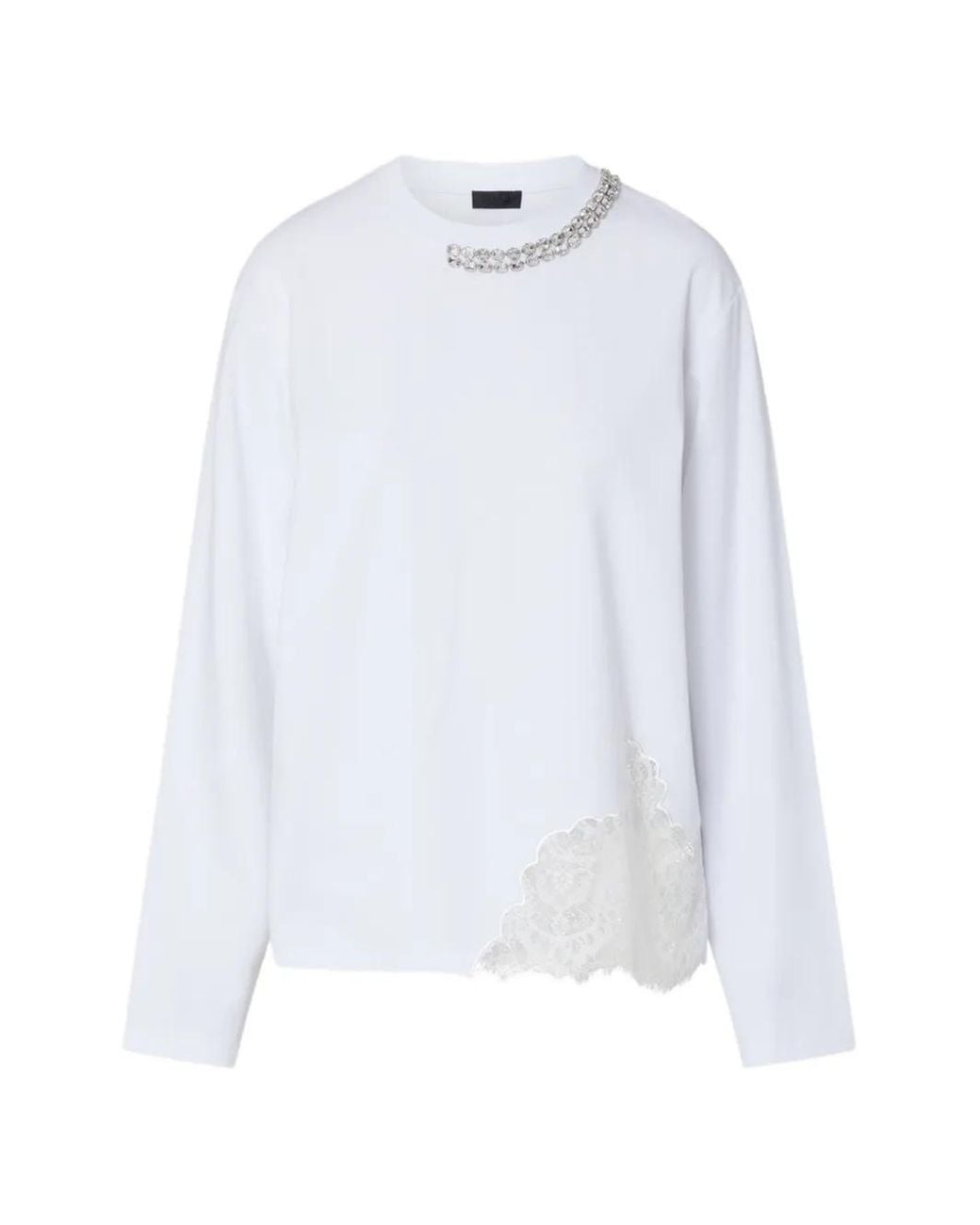 Liu Jo White T-Shirt With Lace And Jewel Embellishments