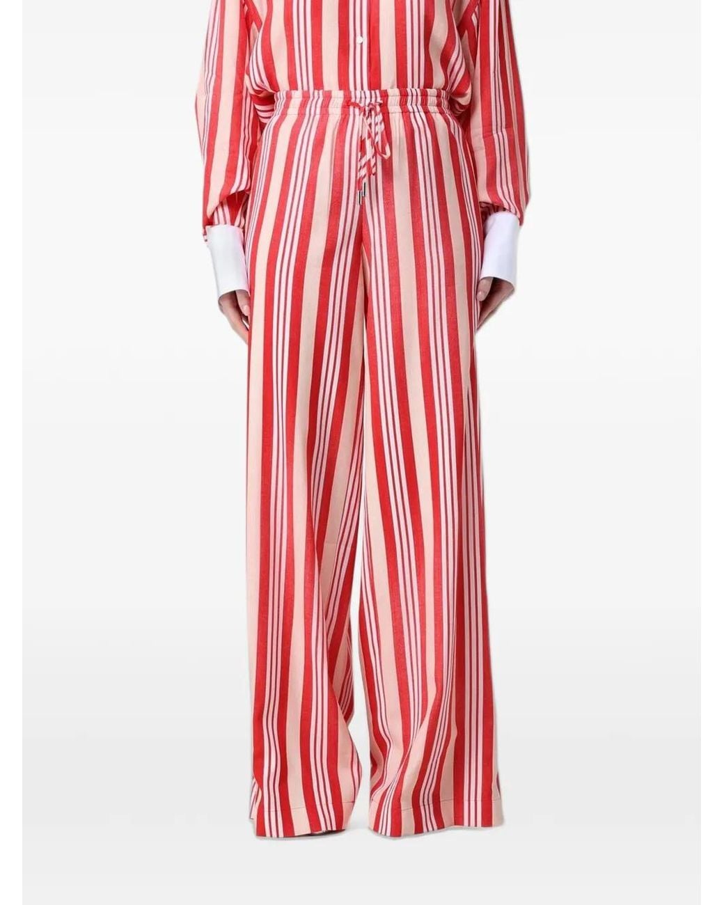 Ermanno Scervino Red Striped Wide-Leg Trousers