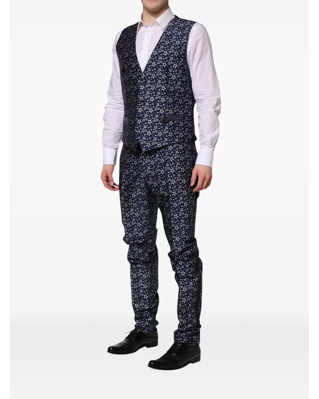 Dolce & Gabbana Black Martini Star-Jacquard Three-Piece Suit for men