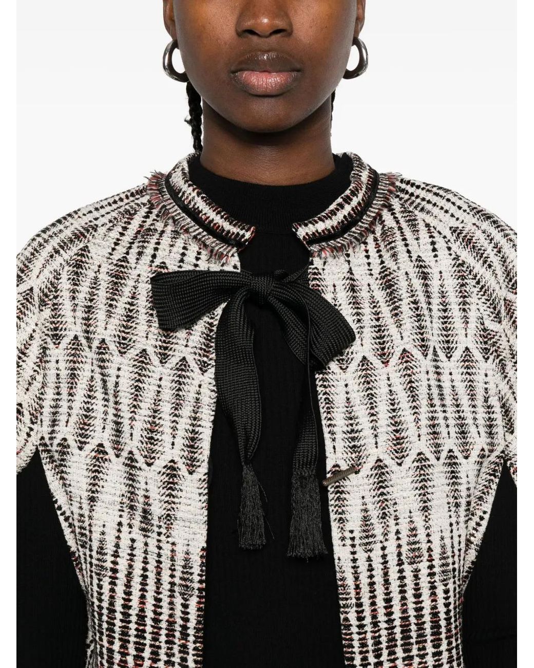 Forte_forte White Geometric-Pattern Bow Jacket