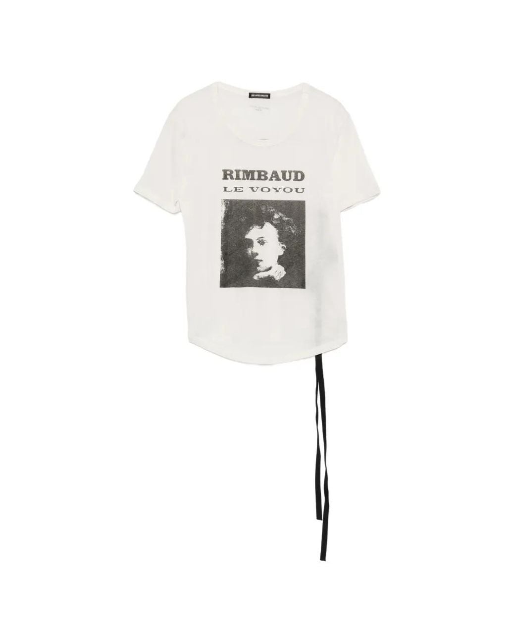 Ann Demeulemeester White Graphic-Print Tie-Detail T-Shirt