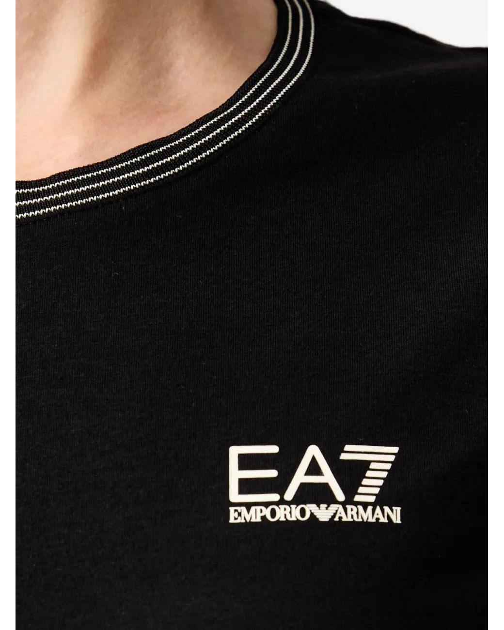 EA7 Black Logo-Print Striped-Trim T-Shirt