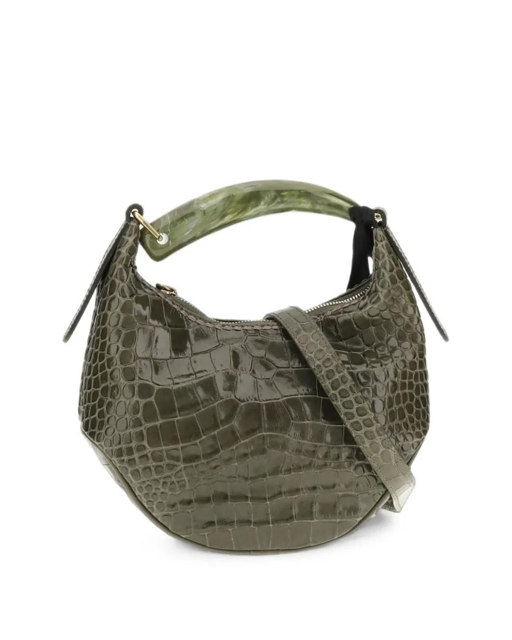 VISONA Green Bengala Croc-Effect Leather Shoulder Bag