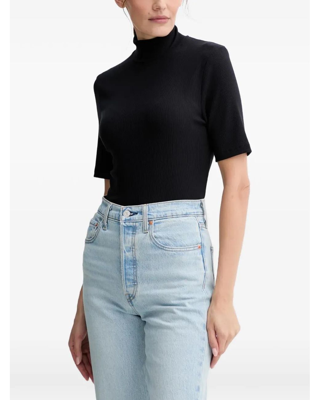 Marc O' Polo Black Roll-Neck Ribbed Top