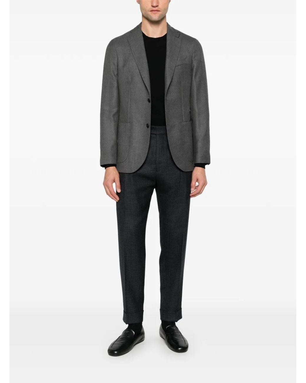 Berwich Gray Chiaia Houndstooth-Pattern Pleated Trousers for men