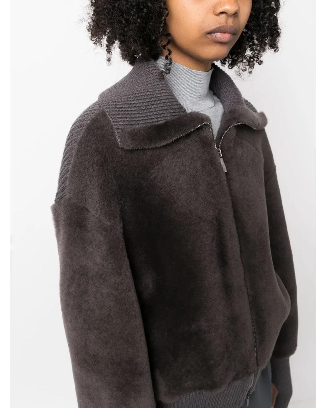 Fabiana Filippi Black Knit-Panel Zip-Up Jacket