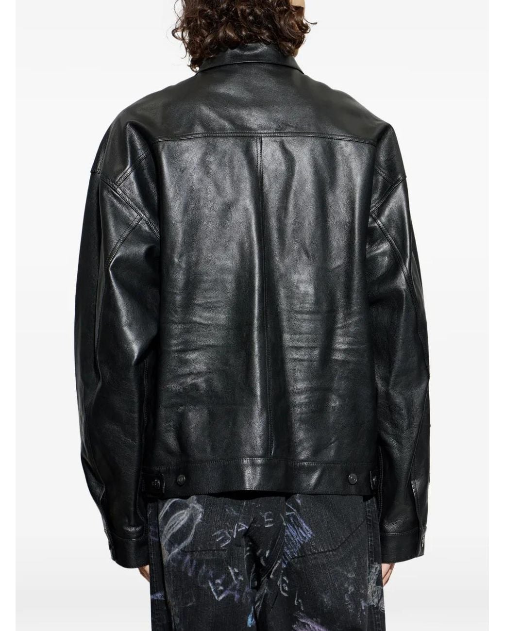 Balenciaga Black Leather Shirt Jacket for men