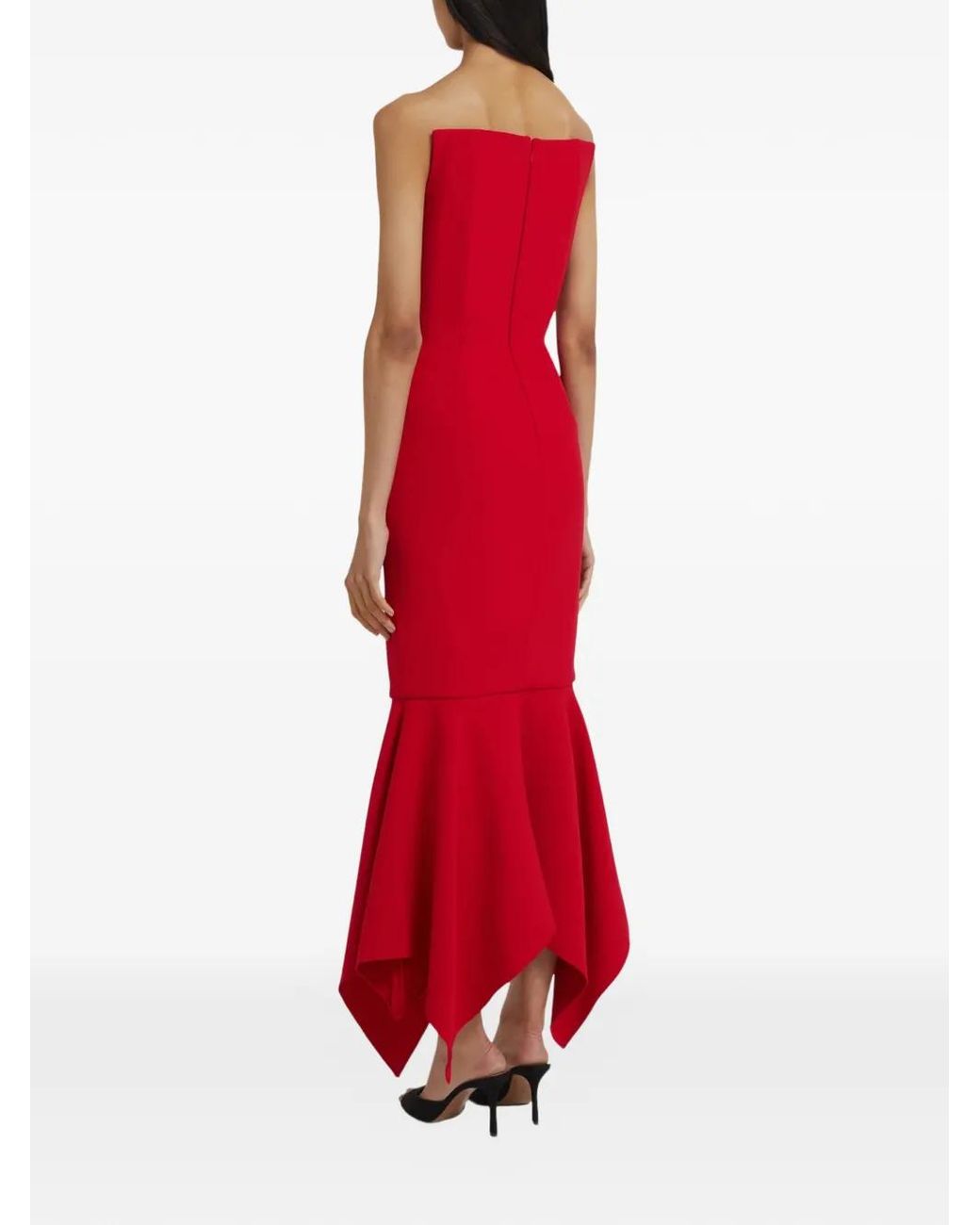 Safiyaa Red Tegan Asymmetric Midi Dress
