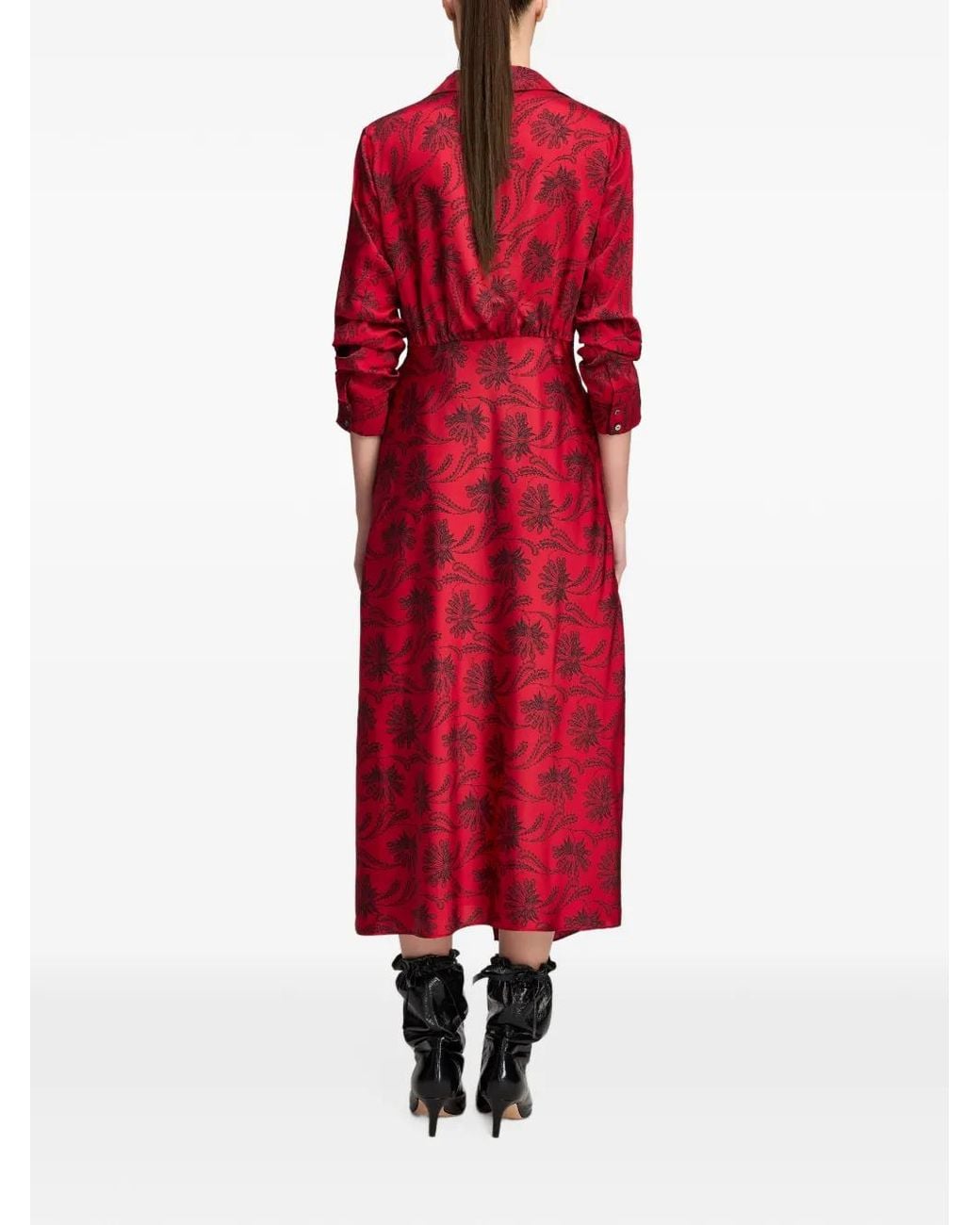 Cinq À Sept Red Jacey Paisley Fan Midi Shirt Dress