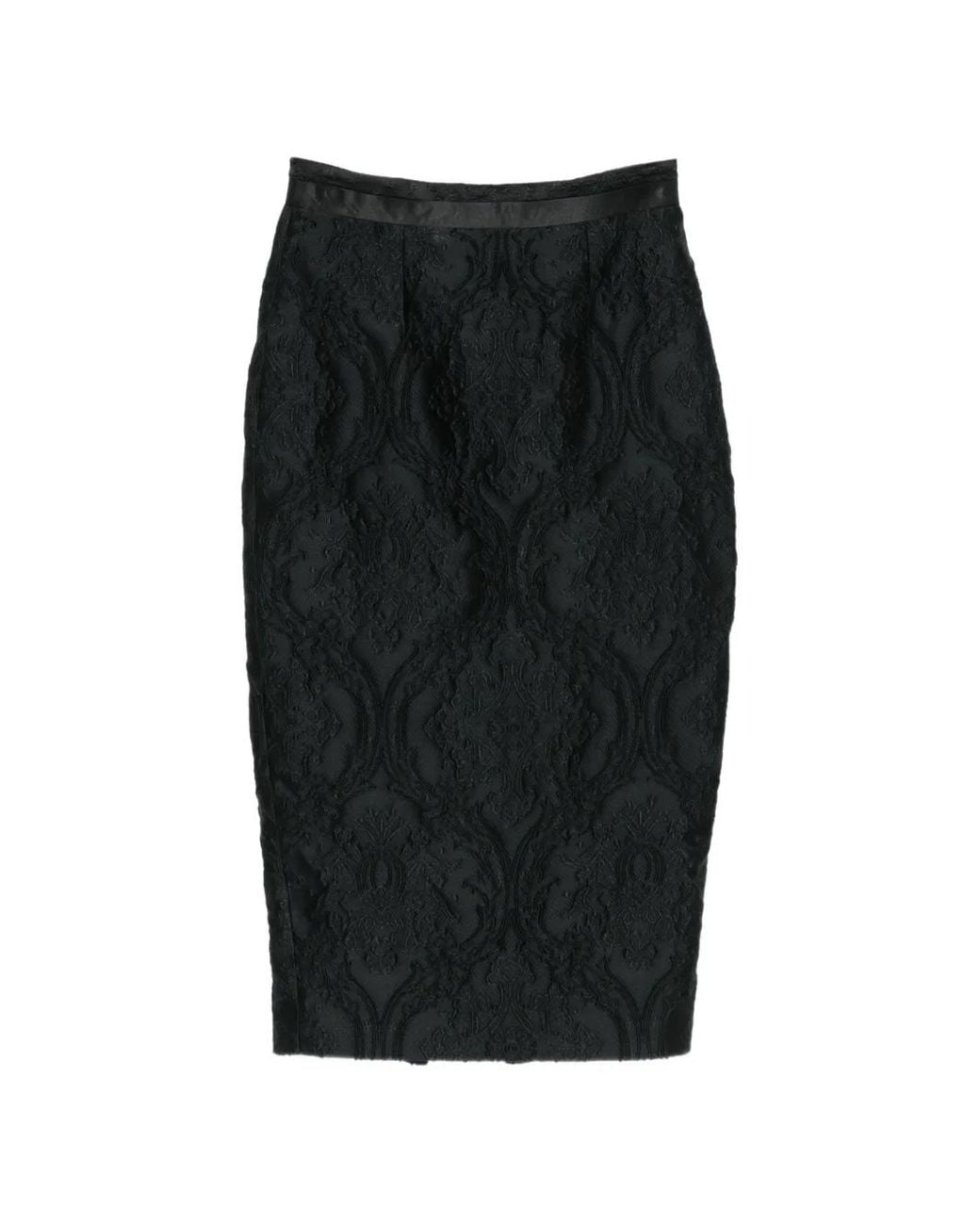 Styland Black Back-Slit Jacquard Midi Skirt