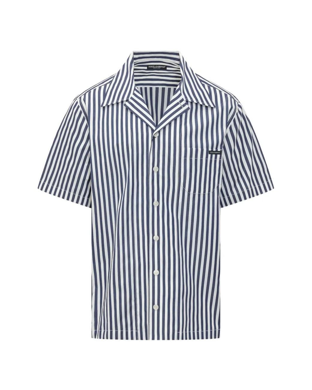 Dolce & Gabbana Blue Hawaii Striped Shirt for men