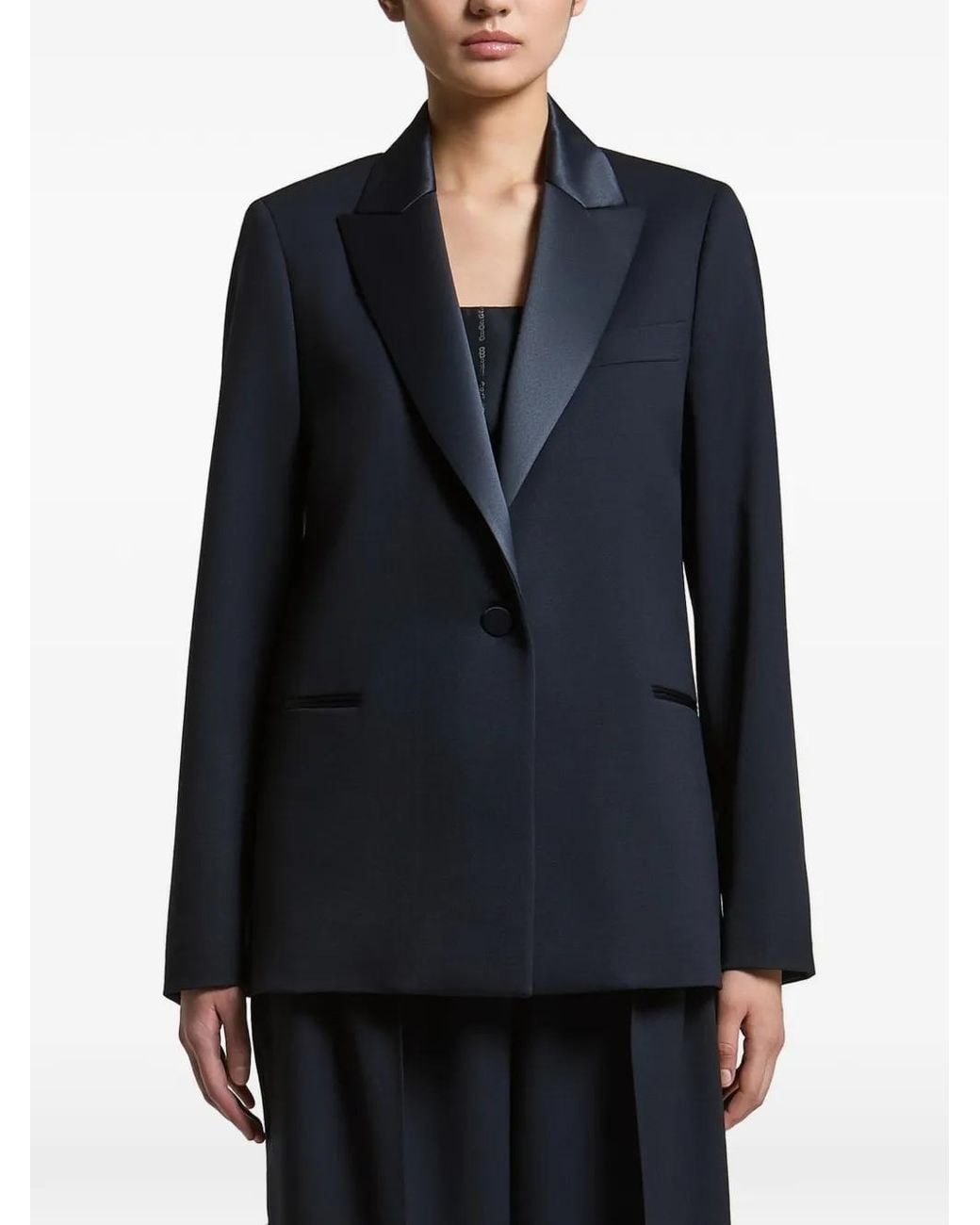 Peserico Blue Satin-Lapel Single-Breasted Blazer