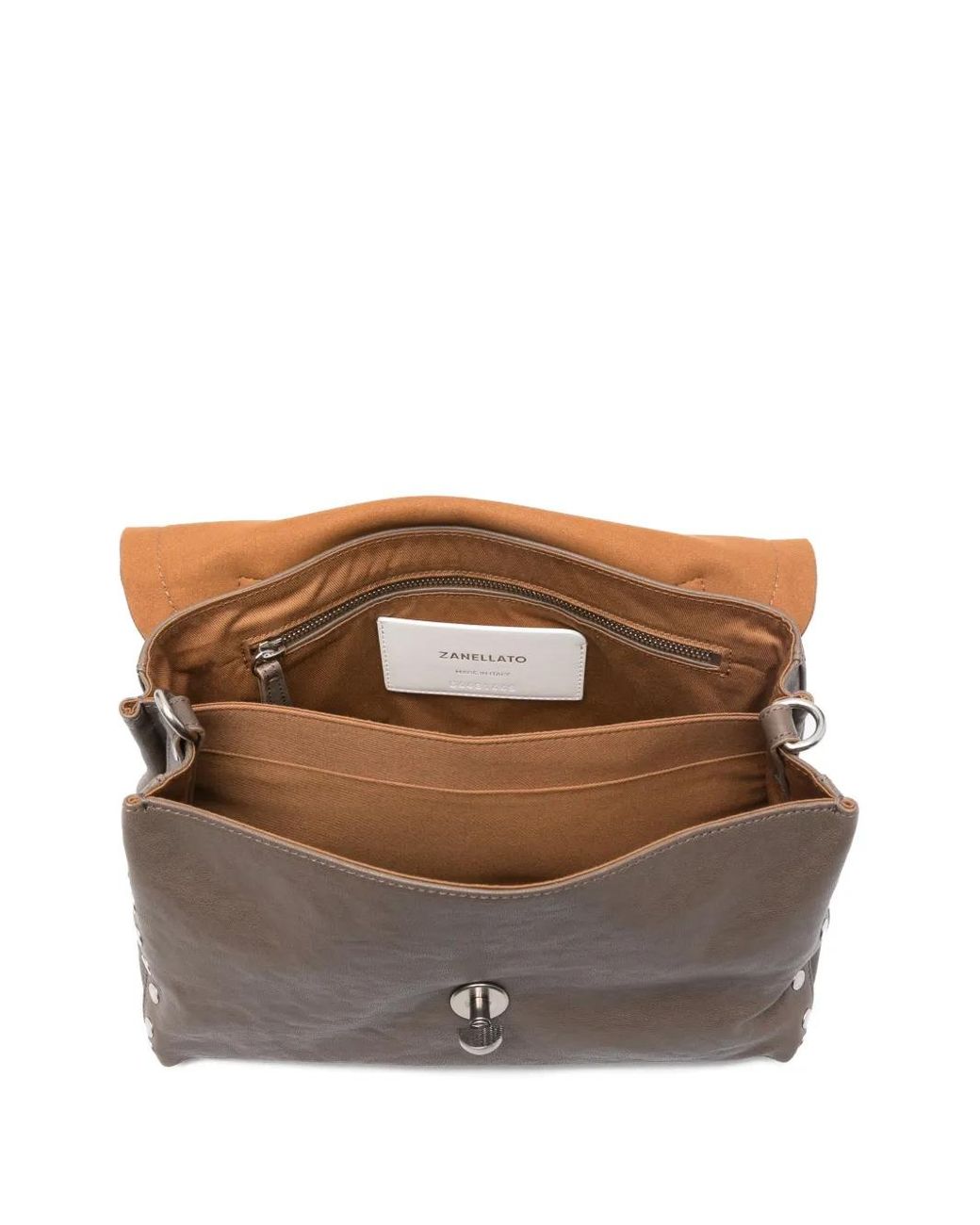 Zanellato Brown Postina Studs Turnlock Tote Bag