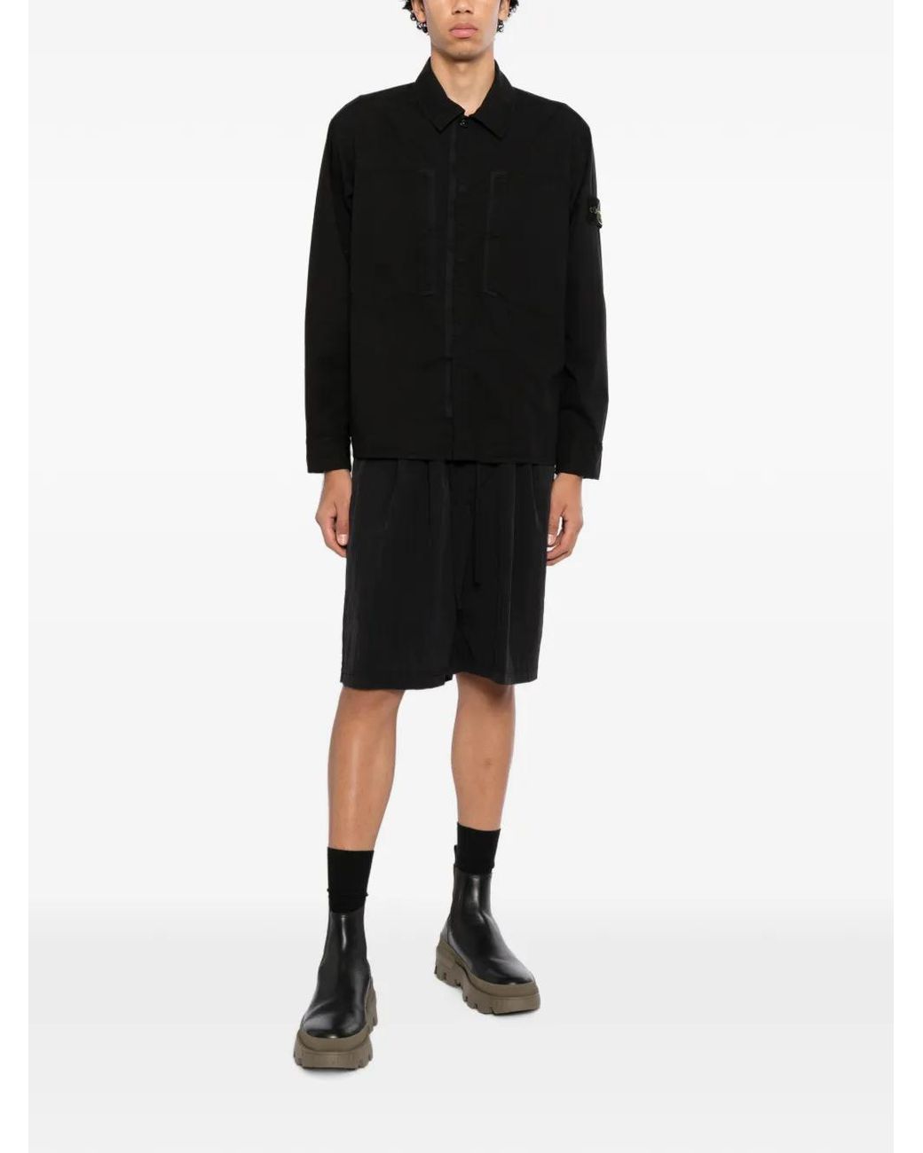 Stone Island Black Surchemise À Patch Logo Et À Poches for men