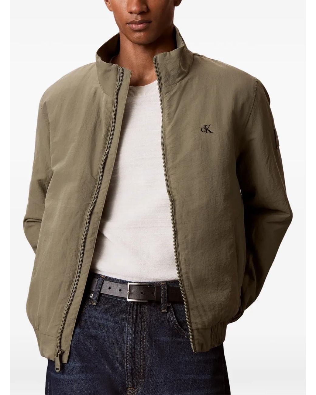 Calvin Klein Green Logo-Embroidered High-Neck Jacket for men