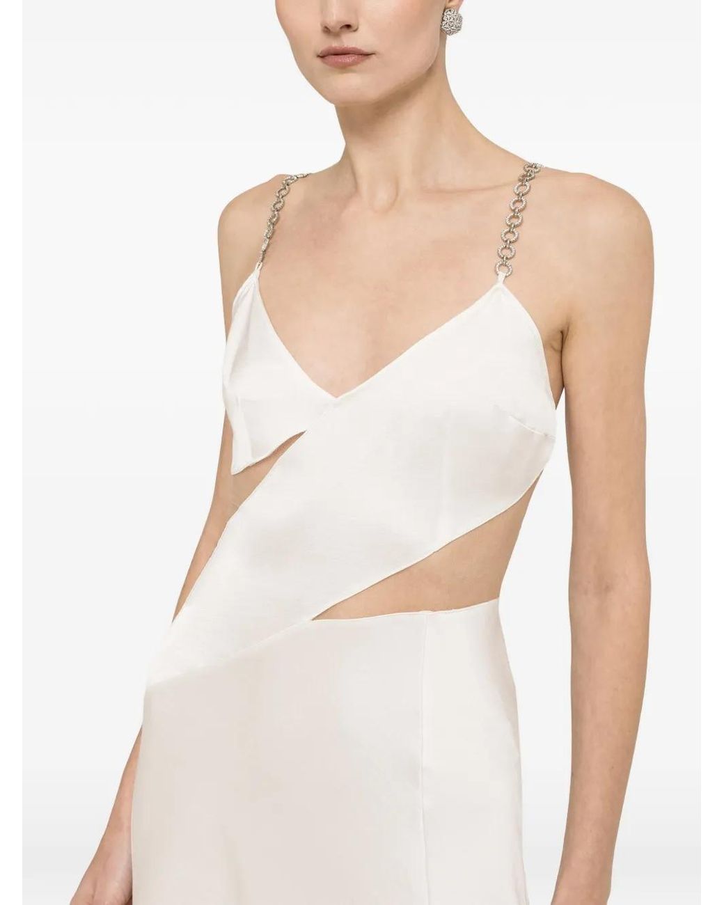 Nissa White Robe Mi-Longue À Bretelles Ornées De Cristaux