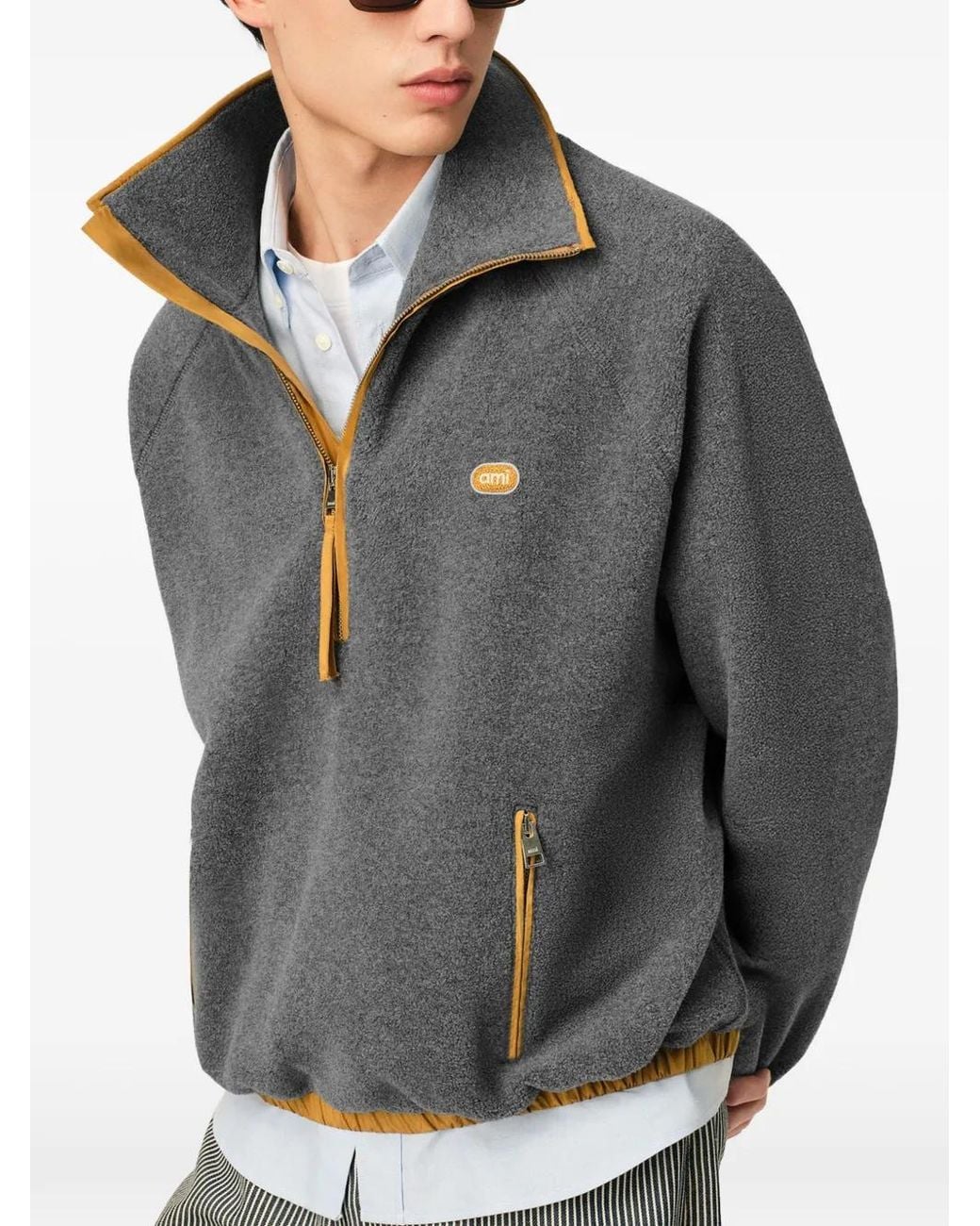 AMI Gray Fleece Vareuse With Ami Patch