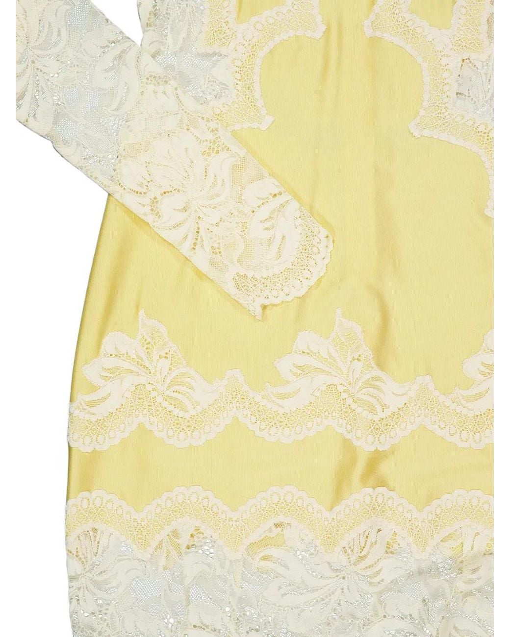 Rabanne Yellow Lace-Panelled Long-Sleeve Maxi Dress