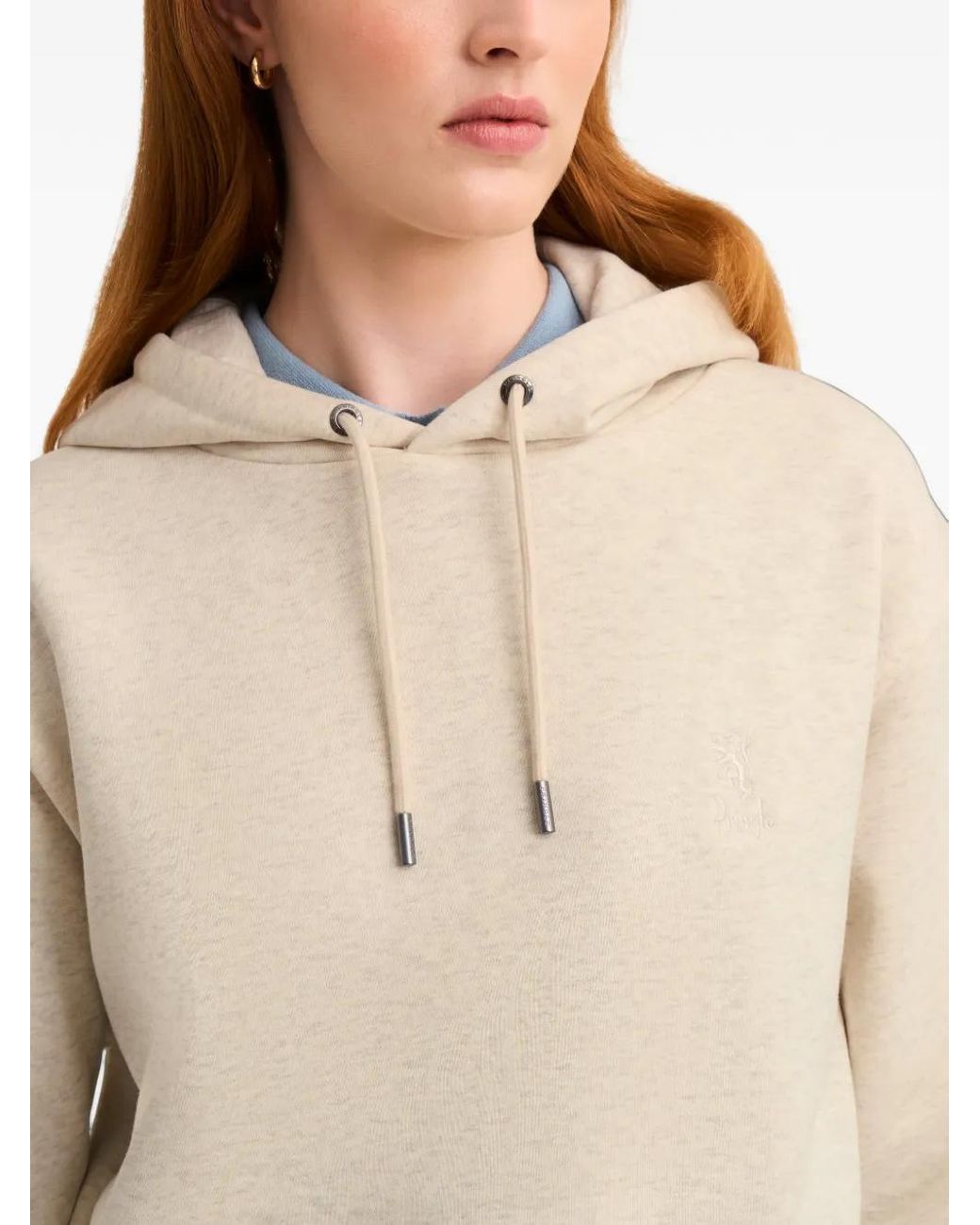 Pringle of Scotland Natural Logo-Embroidered Drawstring Hoodie
