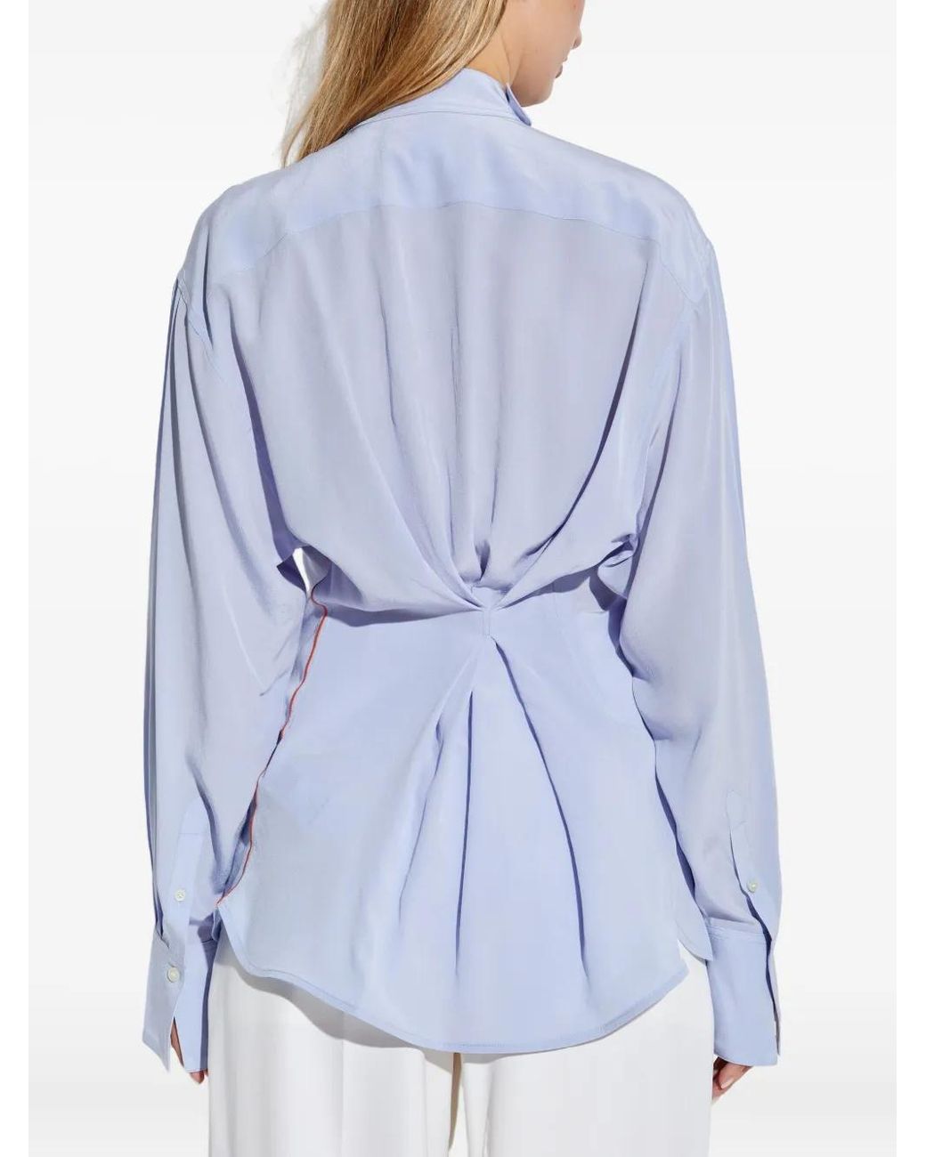 Victoria Beckham Blue Draped Silk Blouse