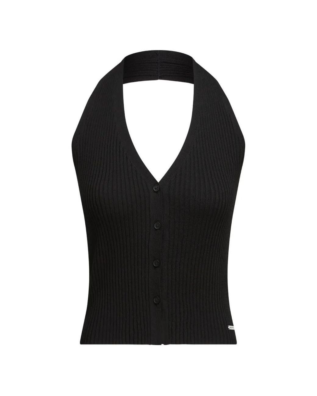 Karl Lagerfeld Black Halter-Neck Knitted Top